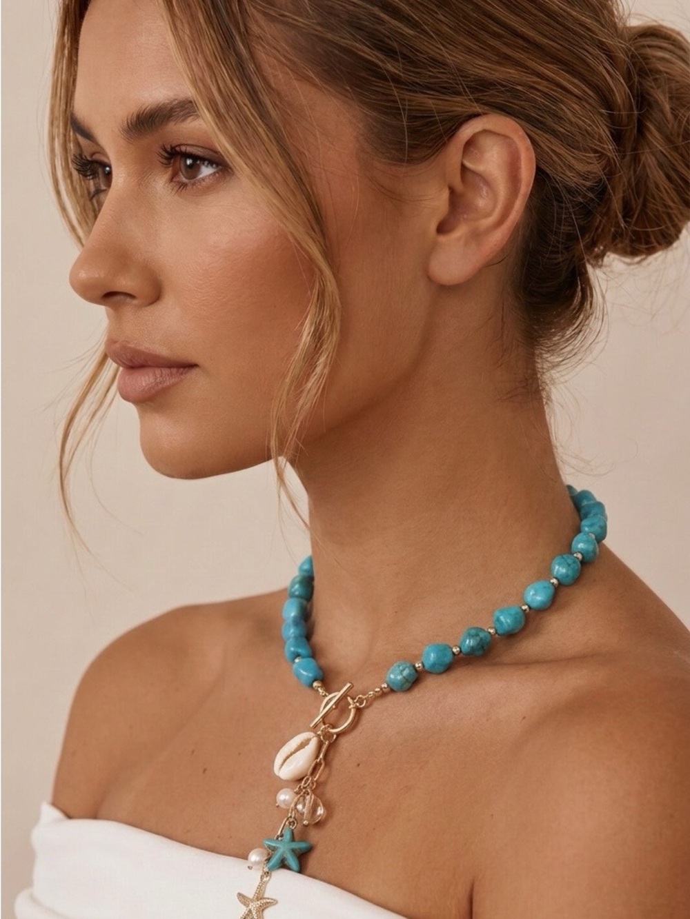 Source Unknown Turquoise Beaded Charm Necklace